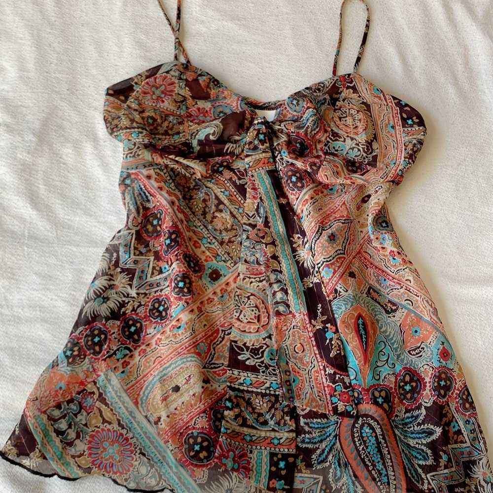 Y2k earthy paisley brown babydoll cami top